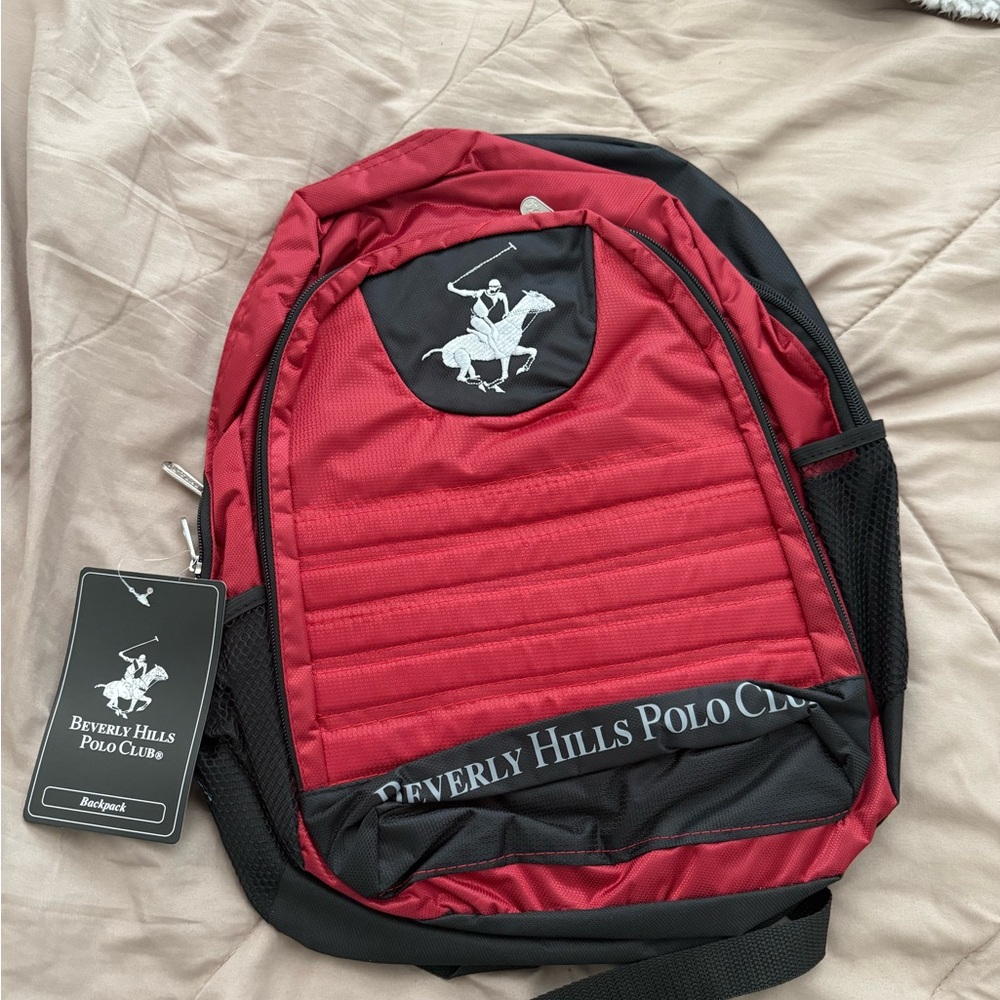Beverly Hills Polo Club Red and Black Quilted Backpack